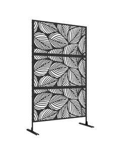 Outsunny Metal Decorative Privacy Screen Outdoor Divider, Black Leaf
