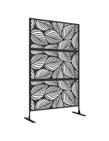 Outsunny Metal Decorative Privacy Screen Outdoor Divider, Black Leaf
