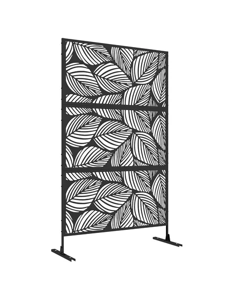 Outsunny Metal Decorative Privacy Screen Outdoor Divider, Black Leaf