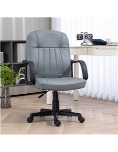 HOMCOM Office Chair, PU Leather Computer Desk Chair with Adjustable Height, Swivel Wheels for Home Office Work Study, Grey 2