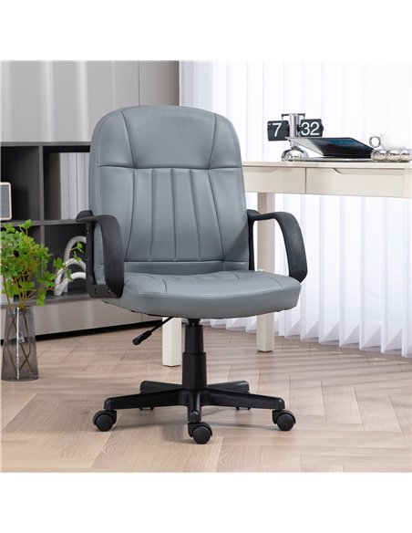 HOMCOM Office Chair, PU Leather Computer Desk Chair with Adjustable Height, Swivel Wheels for Home Office Work Study, Grey