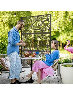 Outsunny Metal Decorative Privacy Screen Outdoor Divider, Black Leaf 2