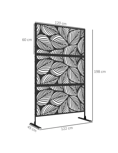 Outsunny Metal Decorative Privacy Screen Outdoor Divider, Black Leaf