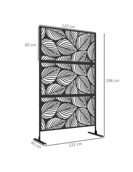 Outsunny Metal Decorative Privacy Screen Outdoor Divider, Black Leaf