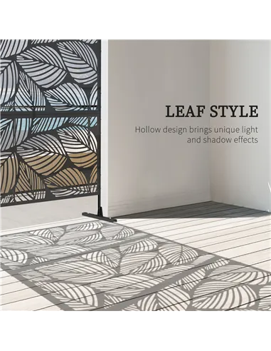 Outsunny Metal Decorative Privacy Screen Outdoor Divider, Black Leaf