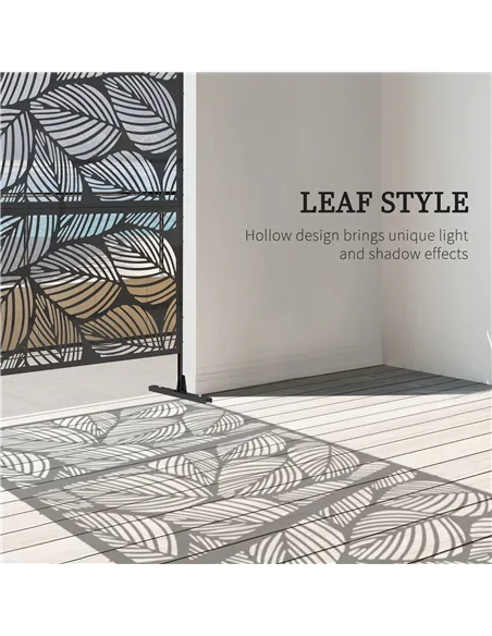 Outsunny Metal Decorative Privacy Screen Outdoor Divider, Black Leaf