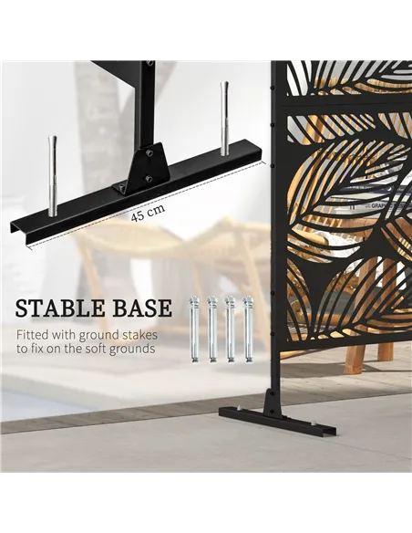 Outsunny Metal Decorative Privacy Screen Outdoor Divider, Black Leaf