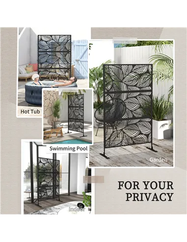Outsunny Metal Decorative Privacy Screen Outdoor Divider, Black Leaf
