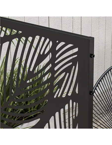 Outsunny Metal Decorative Privacy Screen Outdoor Divider, Black Leaf