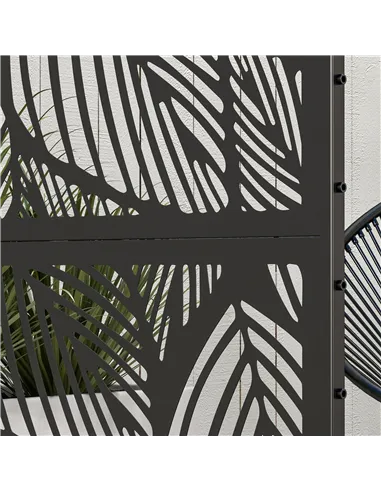 Outsunny Metal Decorative Privacy Screen Outdoor Divider, Black Leaf