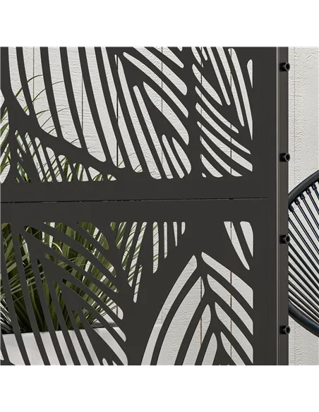 Outsunny Metal Decorative Privacy Screen Outdoor Divider, Black Leaf