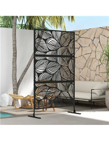 Outsunny Metal Decorative Privacy Screen Outdoor Divider, Black Leaf