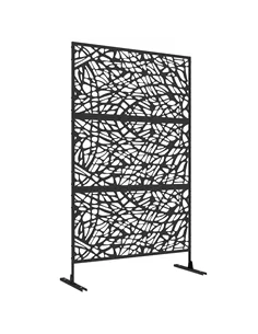 Outsunny Metal Decorative Privacy Screen Outdoor Divider, Black Twisted Lines