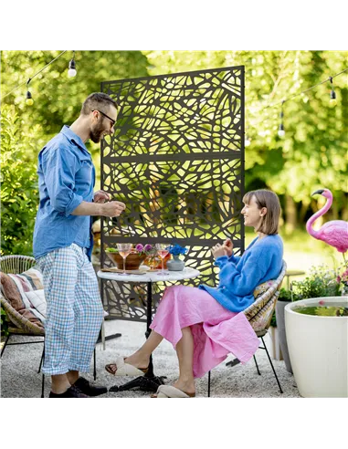 Outsunny Metal Decorative Privacy Screen Outdoor Divider, Black Twisted Lines