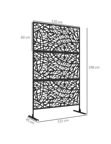 Outsunny Metal Decorative Privacy Screen Outdoor Divider, Black Twisted Lines