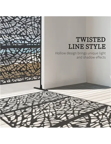 Outsunny Metal Decorative Privacy Screen Outdoor Divider, Black Twisted Lines