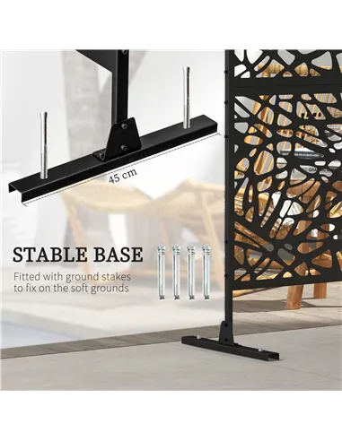 Outsunny Metal Decorative Privacy Screen Outdoor Divider, Black Twisted Lines