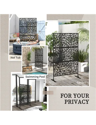 Outsunny Metal Decorative Privacy Screen Outdoor Divider, Black Twisted Lines
