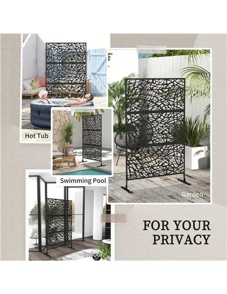 Outsunny Metal Decorative Privacy Screen Outdoor Divider, Black Twisted Lines