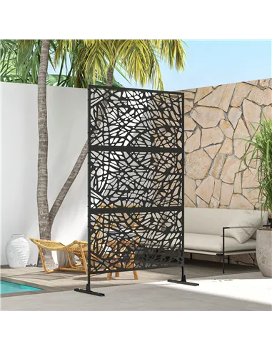 Outsunny Metal Decorative Privacy Screen Outdoor Divider, Black Twisted Lines
