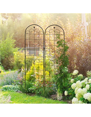 Outsunny Metal Trellis Set of 2, Garden Trellis for Climbing Plants Support Frames, Floral Design