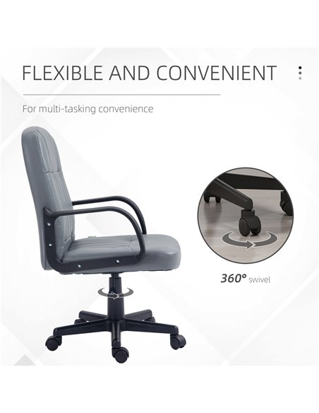 HOMCOM Office Chair, PU Leather Computer Desk Chair with Adjustable Height, Swivel Wheels for Home Office Work Study, Grey