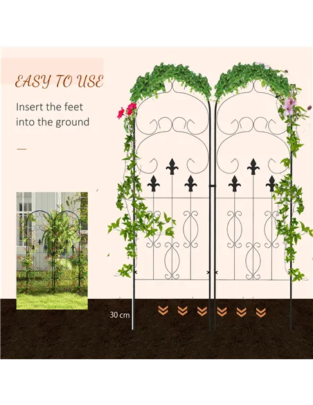 Outsunny Metal Trellis Set of 2, Garden Trellis for Climbing Plants Support Frames, Scrolls Design