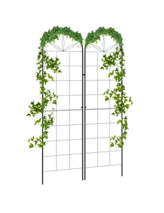 Outsunny Metal Trellis Set of 2, Garden Trellis for Climbing Plants Support Frames, Grid Design