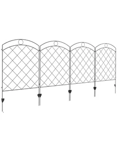 Outsunny Steel Decorative Outdoor Picket Fence Panels Set of 4, Black