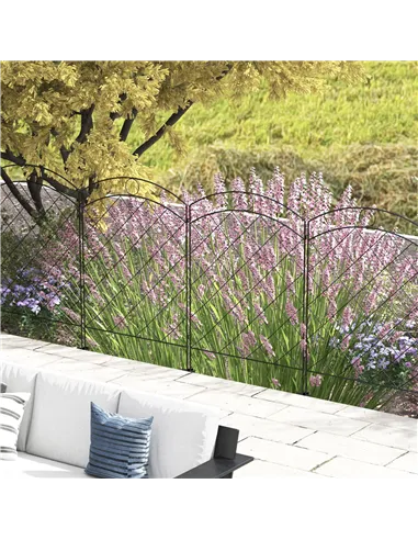 Outsunny Steel Decorative Outdoor Picket Fence Panels Set of 4, Black