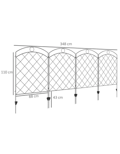Outsunny Steel Decorative Outdoor Picket Fence Panels Set of 4, Black