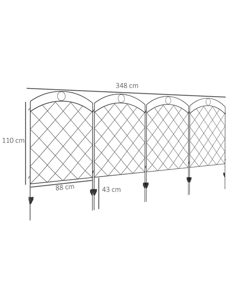 Outsunny Steel Decorative Outdoor Picket Fence Panels Set of 4, Black