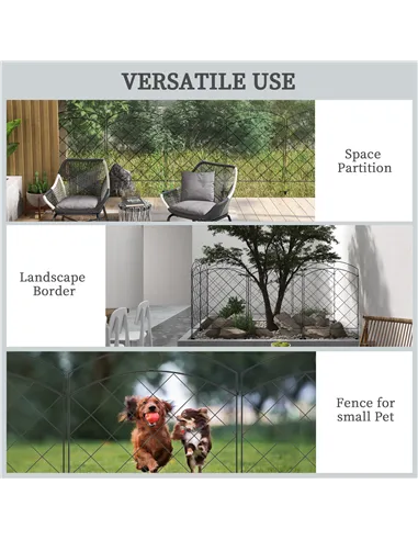 Outsunny Steel Decorative Outdoor Picket Fence Panels Set of 4, Black