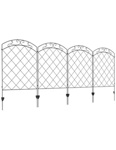 Outsunny Steel Decorative Swirls Outdoor Picket Fence Panels Set of 4, Black