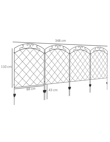 Outsunny Steel Decorative Swirls Outdoor Picket Fence Panels Set of 4, Black
