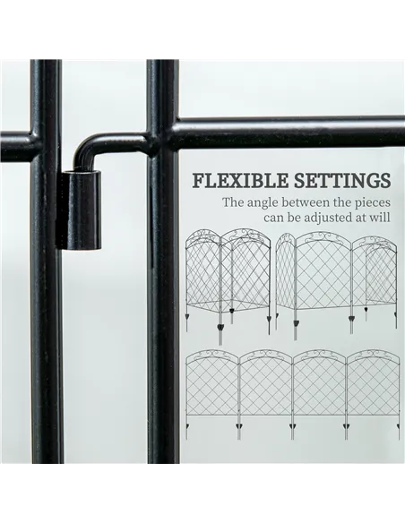 Outsunny Steel Decorative Swirls Outdoor Picket Fence Panels Set of 4, Black