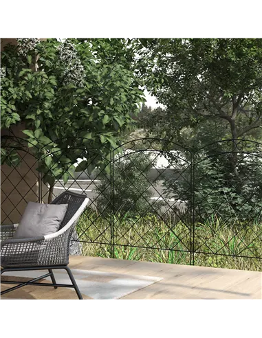 Outsunny Steel Decorative Swirls Outdoor Picket Fence Panels Set of 4, Black