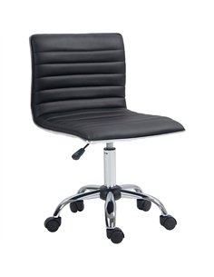 HOMCOM Armless Task Desk Chair, Swivel Office Chair with Faux Leather, Adjustable Seat Height, Chrome Base, Wheels for Home, Bla