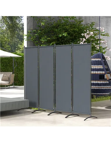 Outsunny 4 Panel Folding Garden Divider, 1.7m Privacy Screen with Wide Feet, Portable Freestanding Privacy Panel for Deck, Pool,