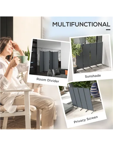 Outsunny 4 Panel Folding Garden Divider, 1.7m Privacy Screen with Wide Feet, Portable Freestanding Privacy Panel for Deck, Pool,