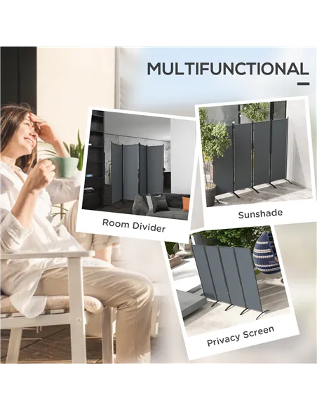 Outsunny 4 Panel Folding Garden Divider, 1.7m Privacy Screen with Wide Feet, Portable Freestanding Privacy Panel for Deck, Pool,