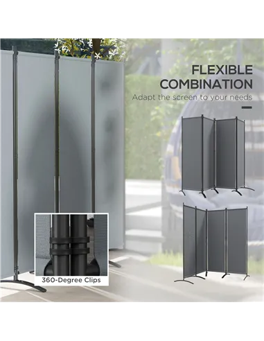 Outsunny 4 Panel Folding Garden Divider, 1.7m Privacy Screen with Wide Feet, Portable Freestanding Privacy Panel for Deck, Pool,
