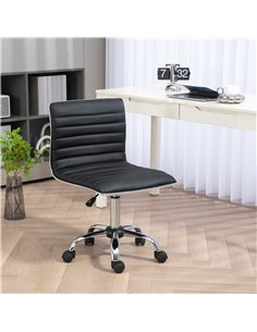 HOMCOM Armless Task Desk Chair, Swivel Office Chair with Faux Leather, Adjustable Seat Height, Chrome Base, Wheels for Home, Bla 2