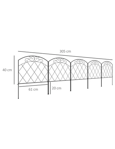 Outsunny 3m Decorative Metal Garden Fence - Diamond and Swirl Pattern