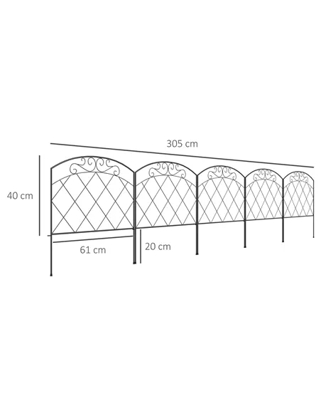 Outsunny 3m Decorative Metal Garden Fence - Diamond and Swirl Pattern