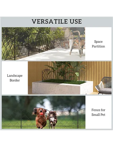 Outsunny 3m Decorative Metal Garden Fence - Diamond and Swirl Pattern