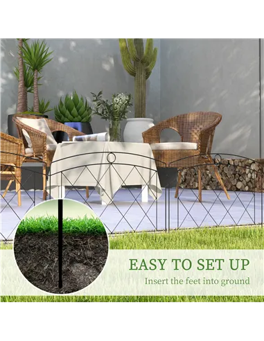 Outsunny Metal Decorative Outdoor Picket Fence Panels Set of 6, Black