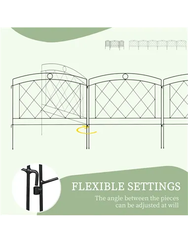 Outsunny Metal Decorative Outdoor Picket Fence Panels Set of 6, Black