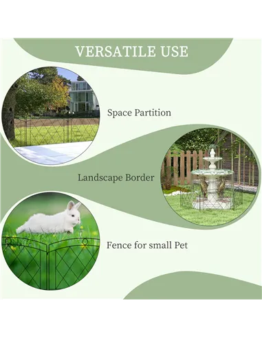 Outsunny Metal Decorative Outdoor Picket Fence Panels Set of 6, Black