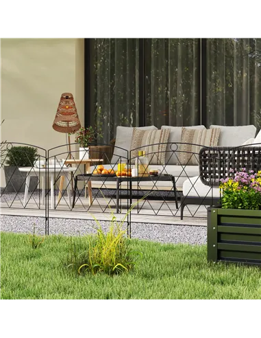 Outsunny Metal Decorative Outdoor Picket Fence Panels Set of 6, Black
